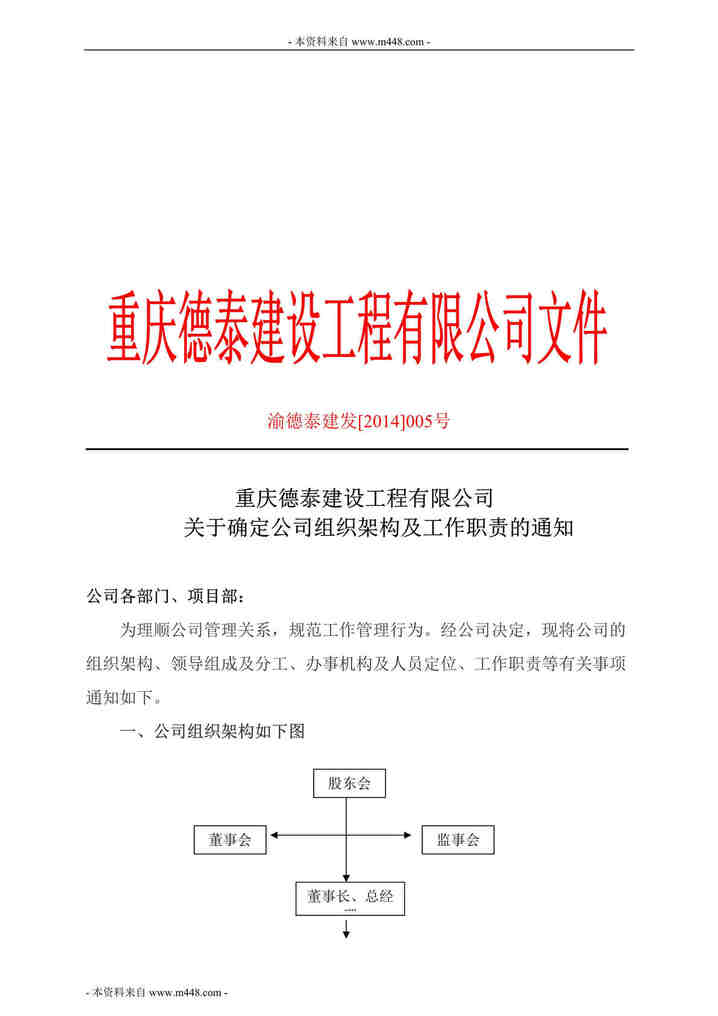 “德泰建设工程公司组织架构及工作职责说明书DOC(21页).doc”第1页图片