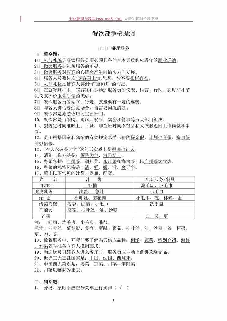 “酒店餐饮部员工考核提纲(doc　18).doc”第1页图片