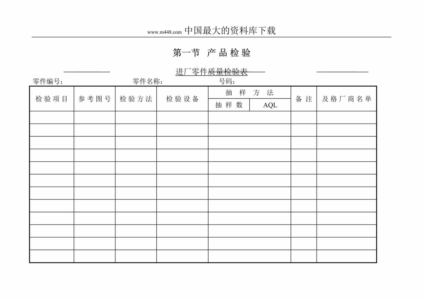 “质量管理产品检验表格大全 (20个DOC).rar”第1页图片