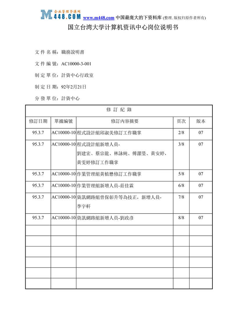 “国立台湾大学计算机资讯中心岗位说明书(doc 14).rar”第1页图片