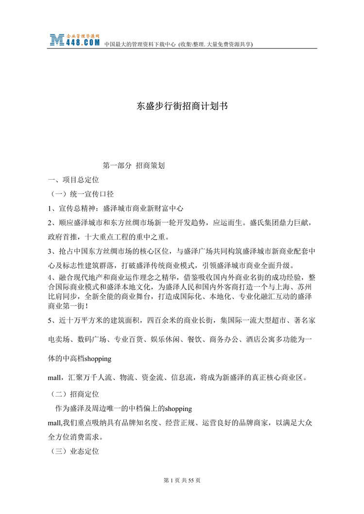 “东盛步行街招商计划书(doc 59).rar”第1页图片