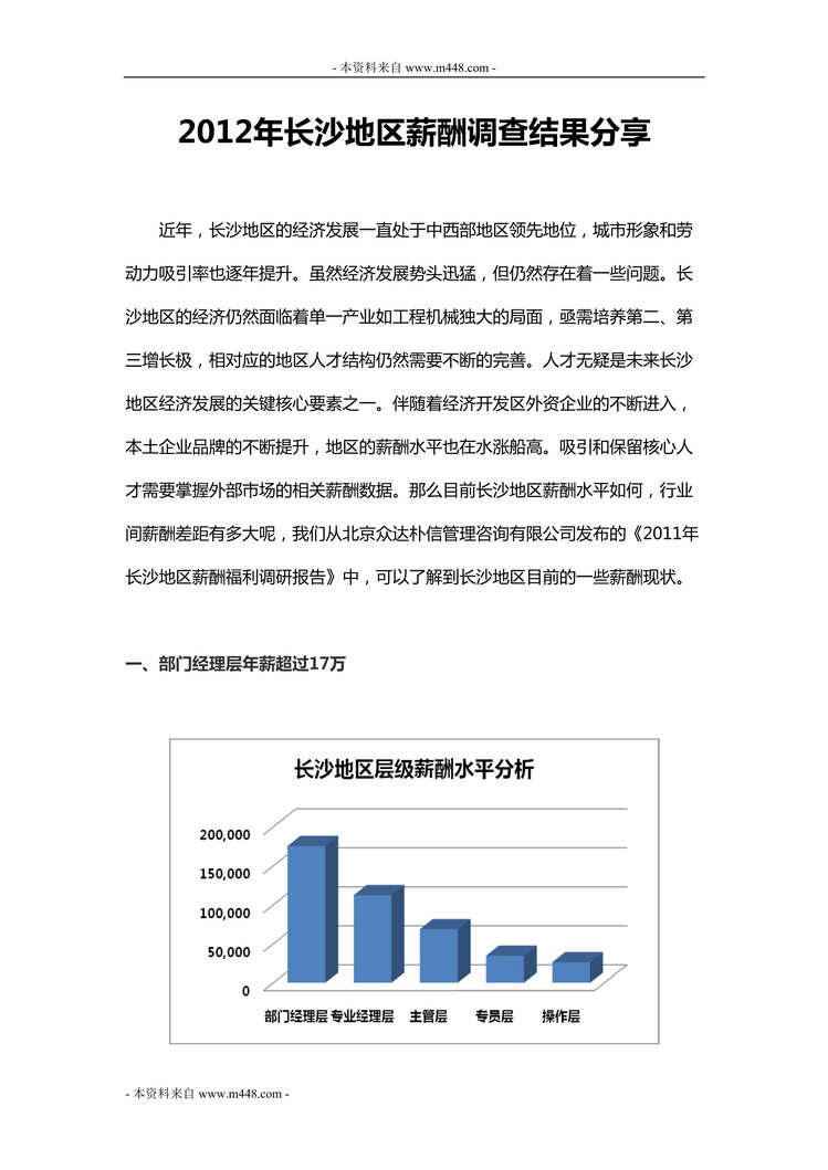 “最新长沙地区薪酬现状调研分析报告DOC”第1页图片