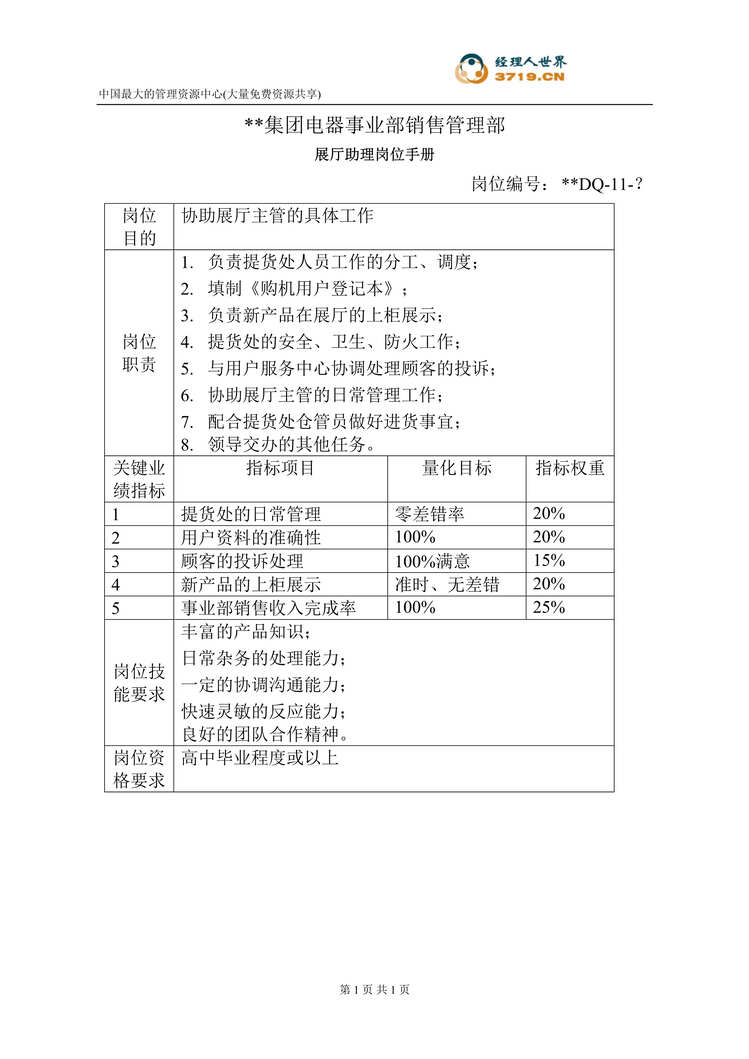 “某公司展厅助理岗位手册(doc).rar”第1页图片