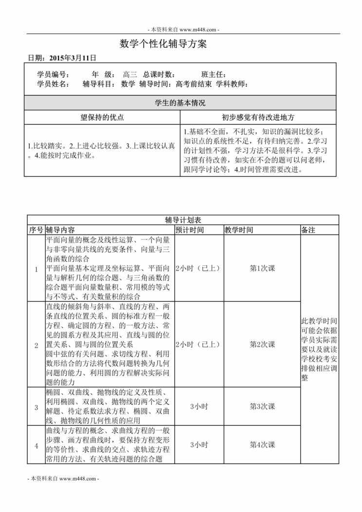 “数学一对一个性化辅导方案DOC”第1页图片