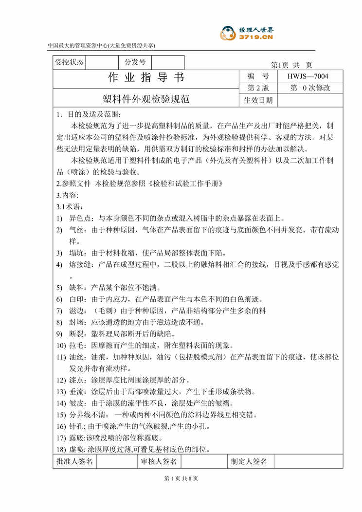 “注塑件外观检验规范(doc).rar”第1页图片