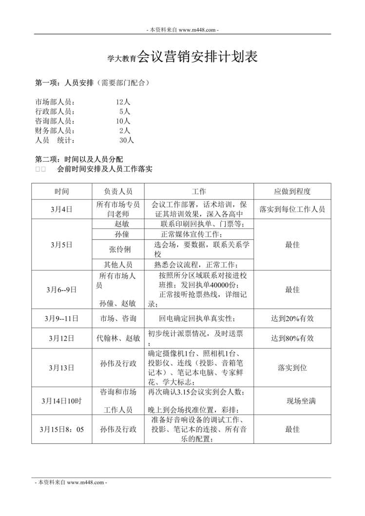 “学大教育会议营销安排计划表DOC”第1页图片