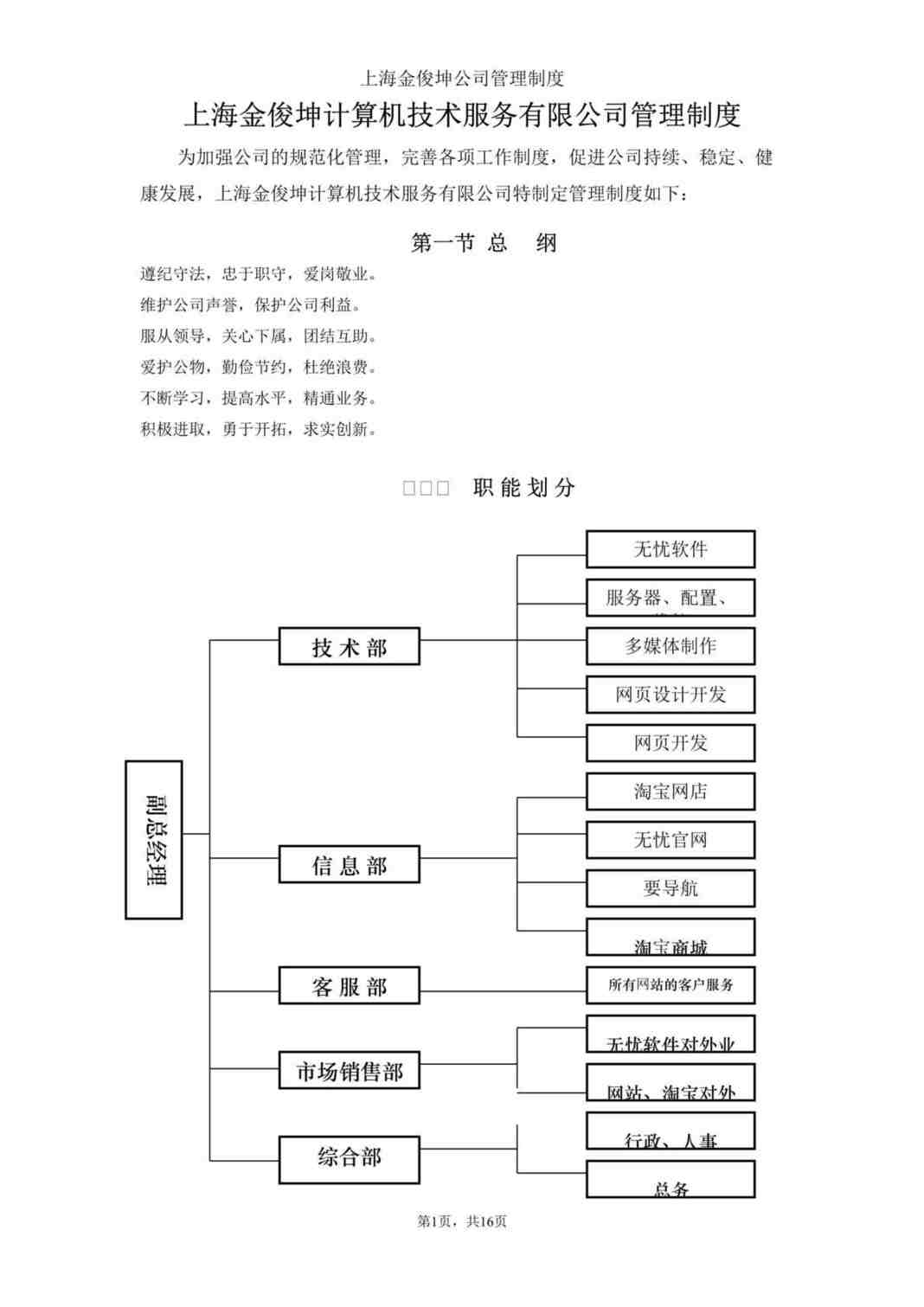 “金俊坤计算机技术服务公司管理制度DOC”第1页图片