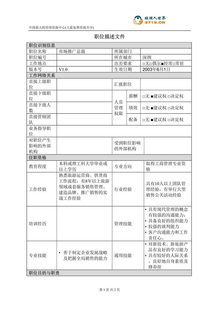 “港x旅酒店-市场推广总监职位描述(doc).rar”第1页图片