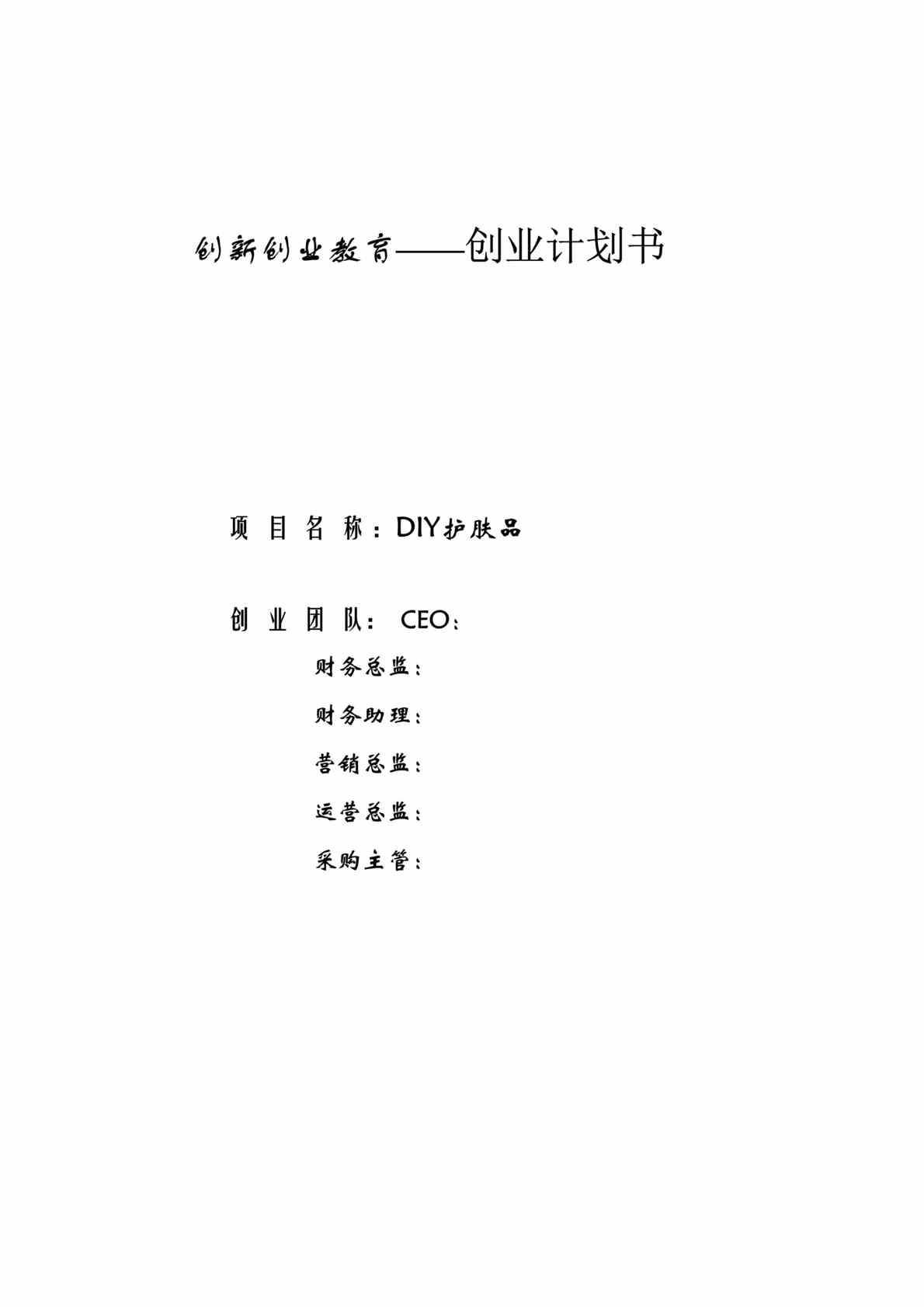 “DIY护肤品创业商业计划书DOC_29页”第1页图片