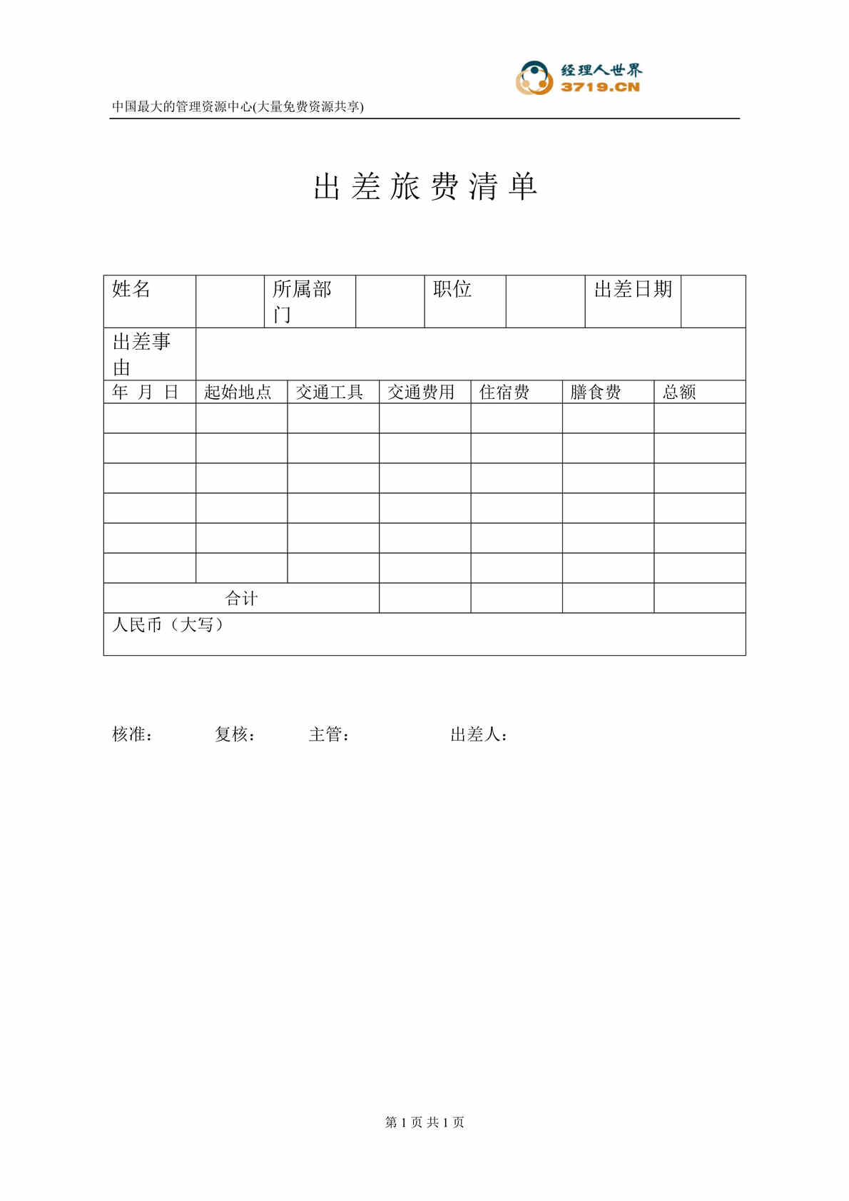 “广成新型塑料公司出差旅费清单(doc).rar”第1页图片