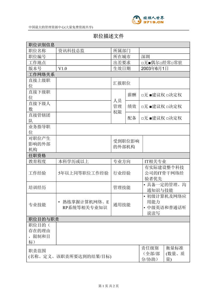 “港x旅酒店-资讯科技总监职位描述(doc).rar”第1页图片