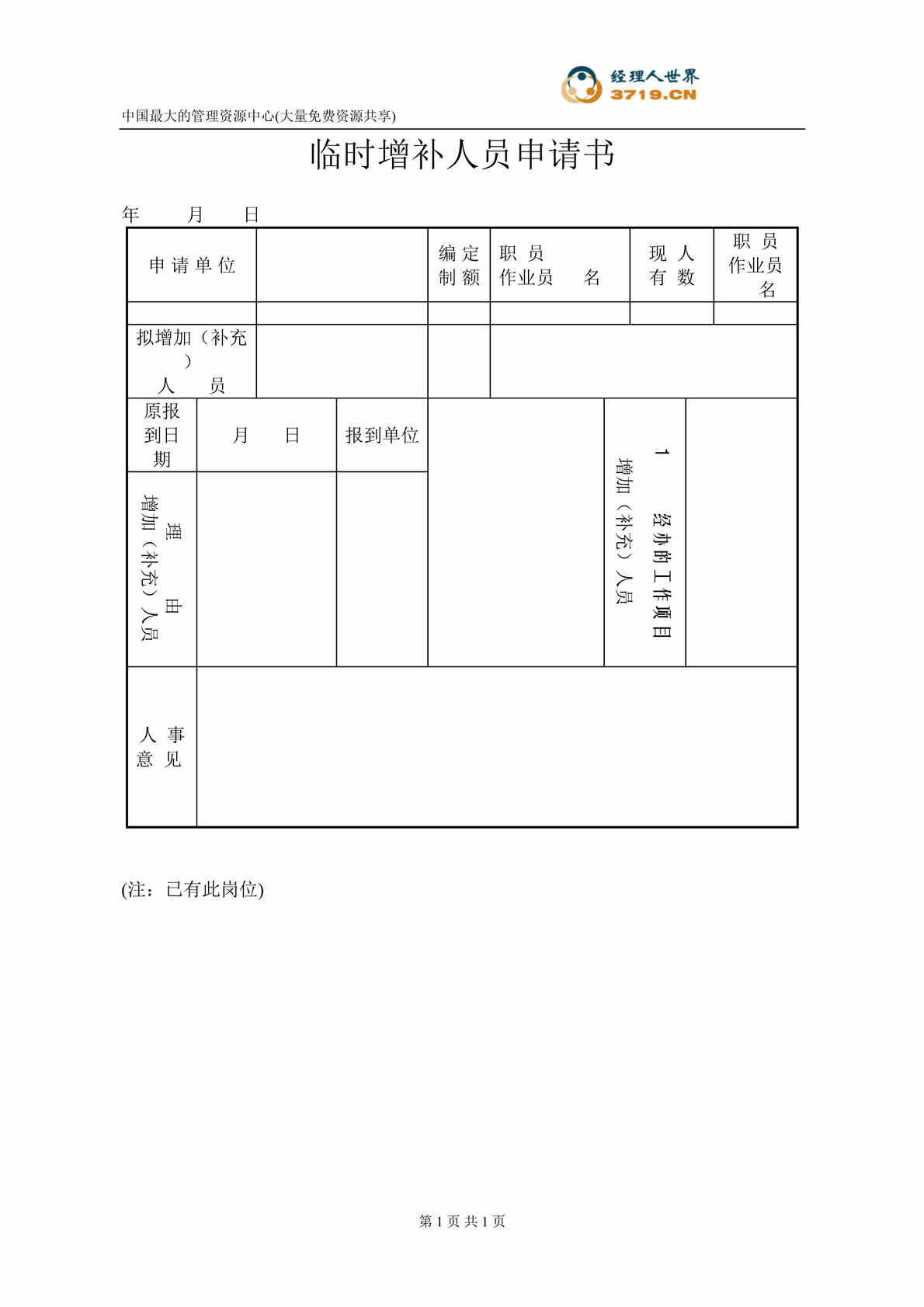 “广成新型塑料公司临时增补人员申请书(doc).rar”第1页图片