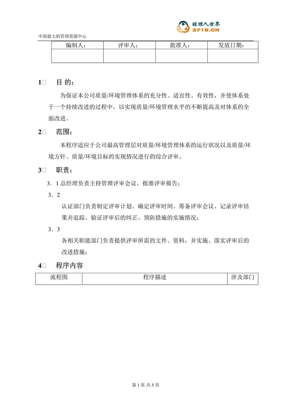 “青岛某乳业公司9000文件-管理评审控制程序(doc).rar”第1页图片