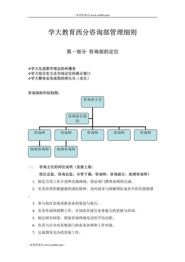 “学大教育西分咨询部管理细则DOC”第1页图片