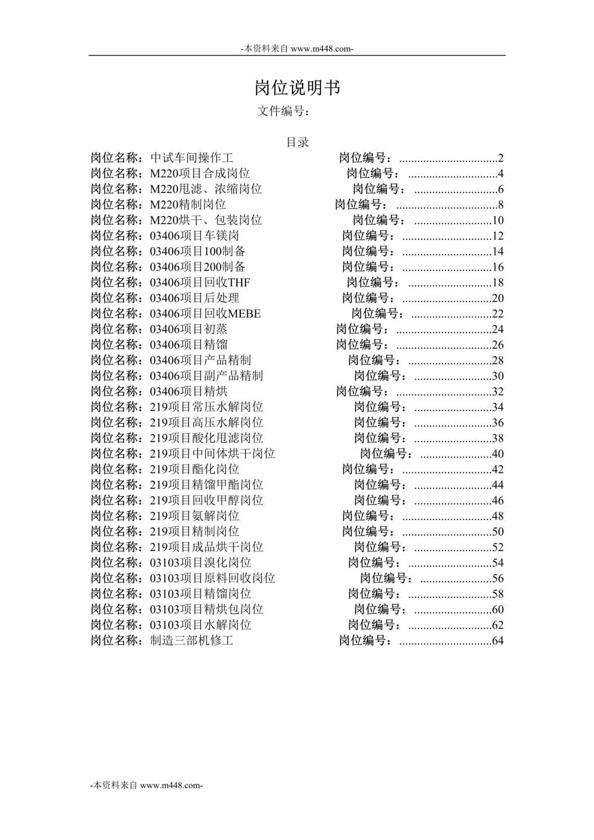 “横店集团家园化工公司制造三部各专业项目职位说明书汇编DOC”第1页图片