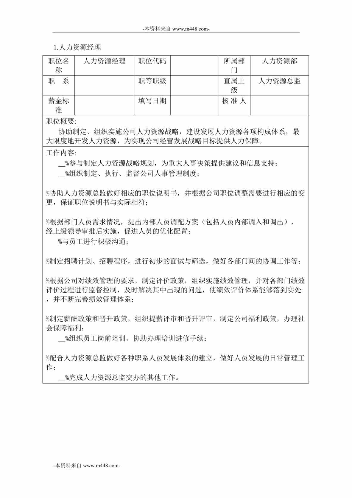 “北海烟草公司人力资源部职位说明书汇编DOC”第1页图片