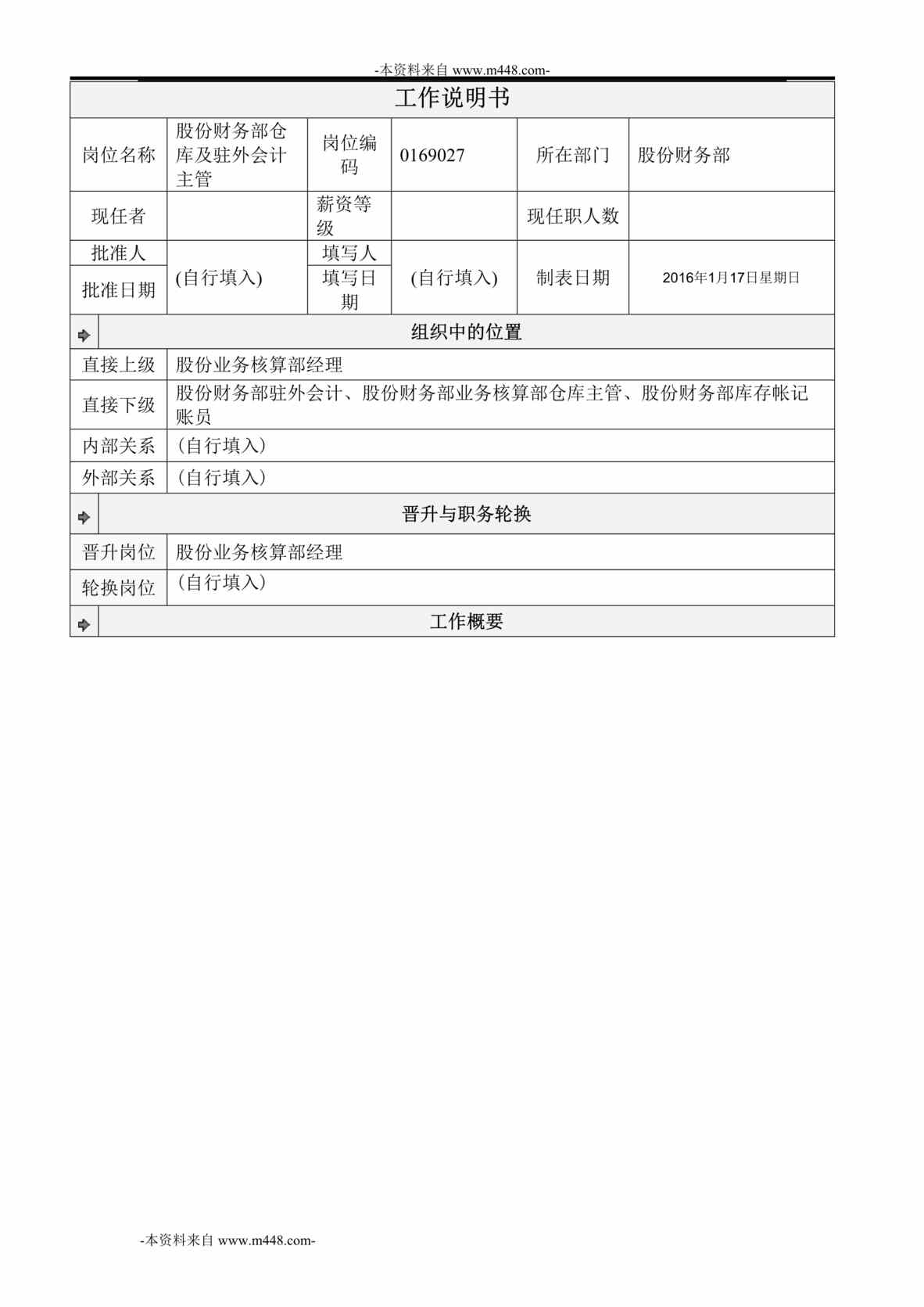 “财务部仓库及驻外会计主管工作说明书DOC”第1页图片