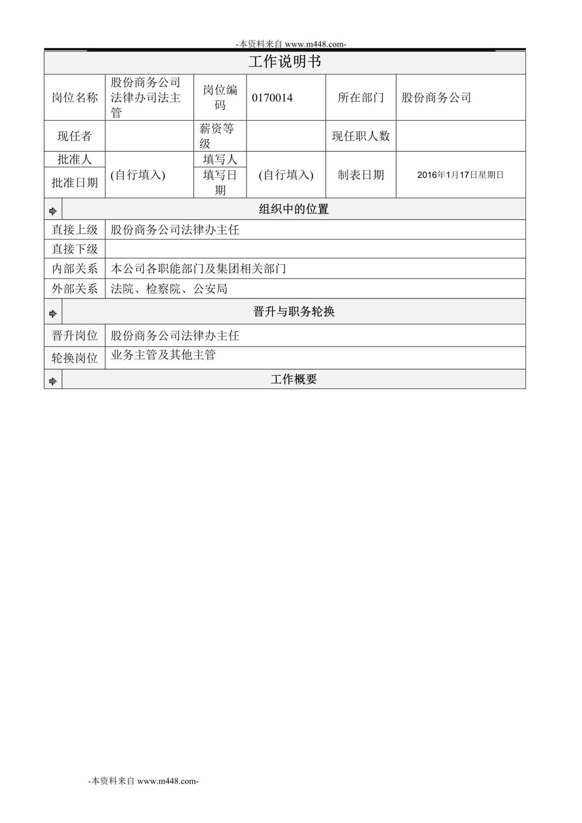 “商务公司法律办司法主管工作说明书DOC”第1页图片