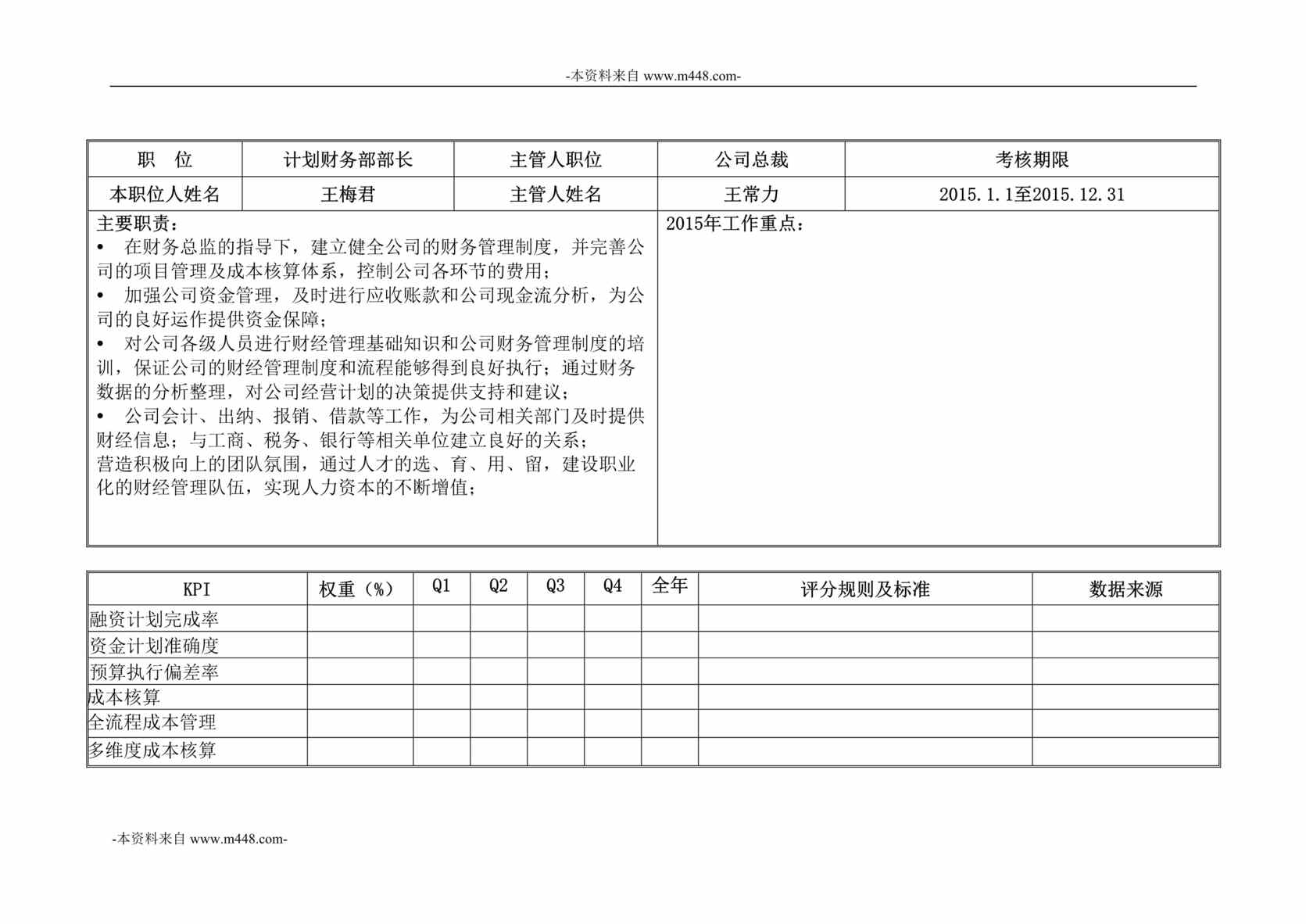 “和利时自动化系统工程公司计划财务部部长PBC个人绩效承诺书DOC”第1页图片