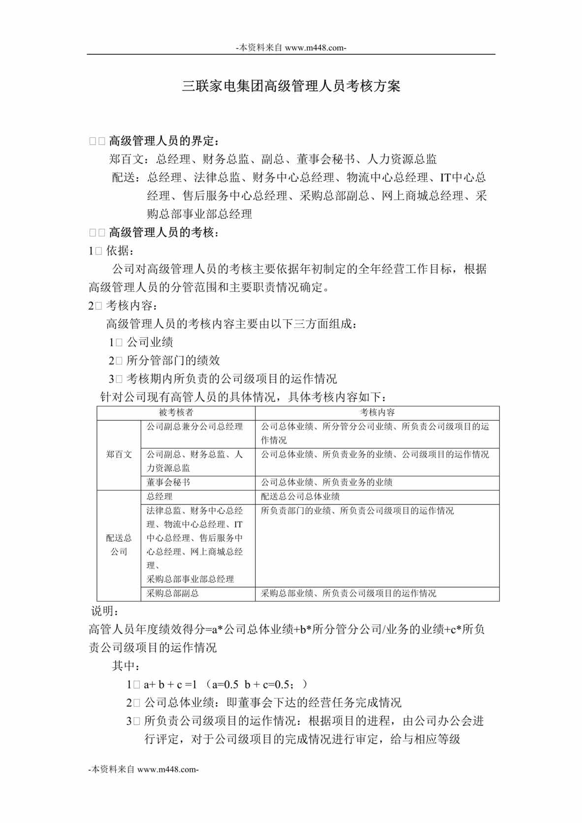 “三联家电集团高级管理人员考核方案DOC”第1页图片