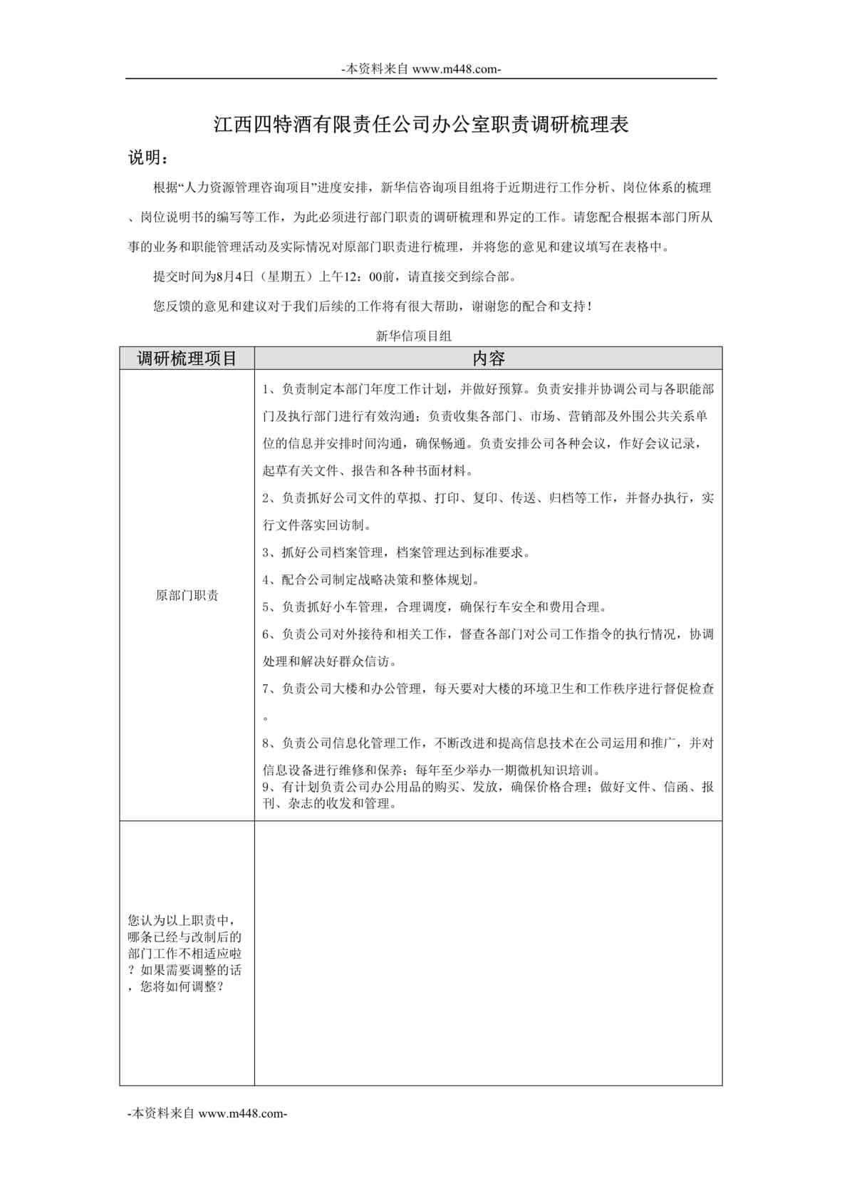 “江西四特酒公司部门职责调研梳理表汇编DOC_38页”第1页图片