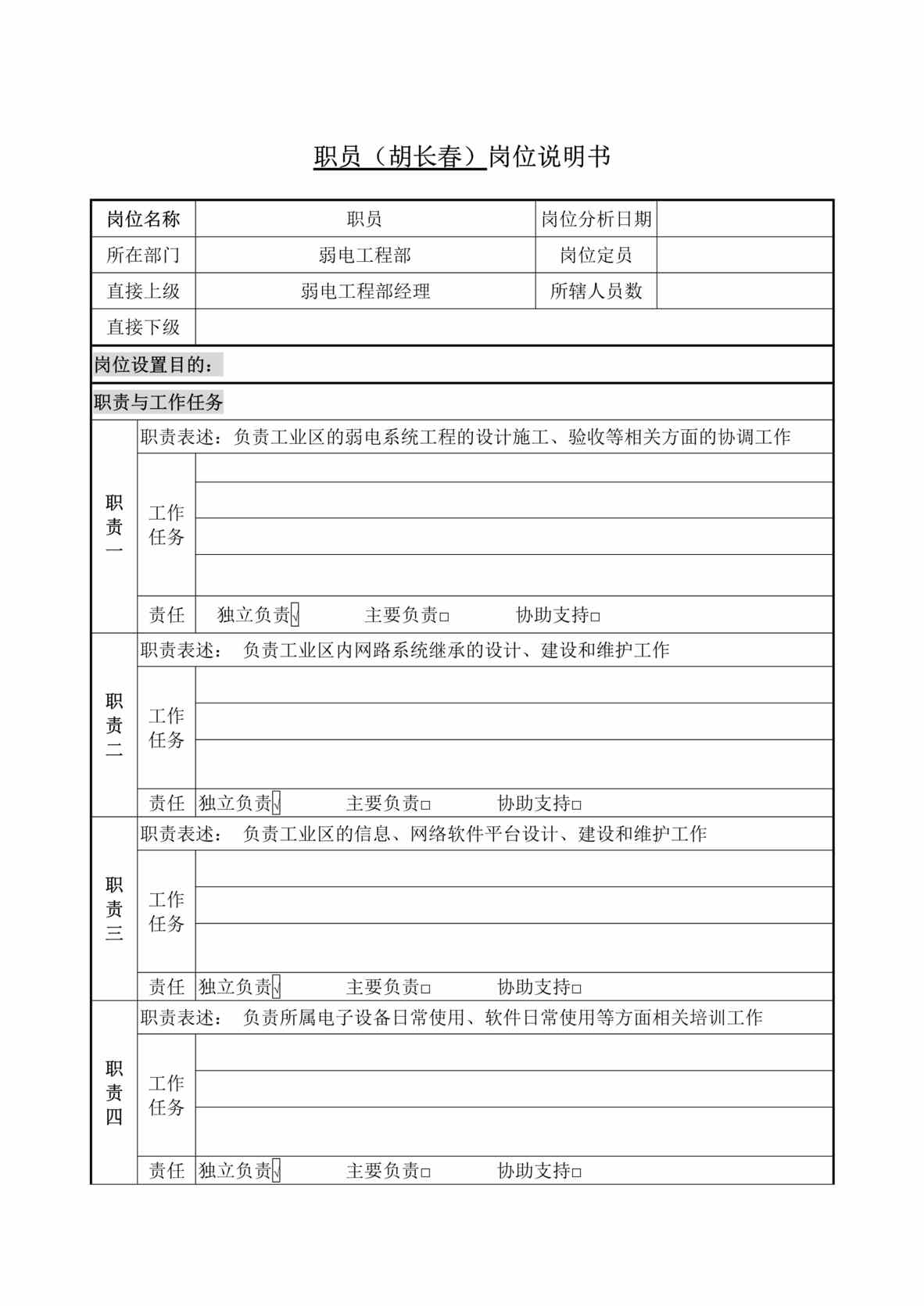 “某公司弱电工程部岗位说明书(doc).rar”第1页图片