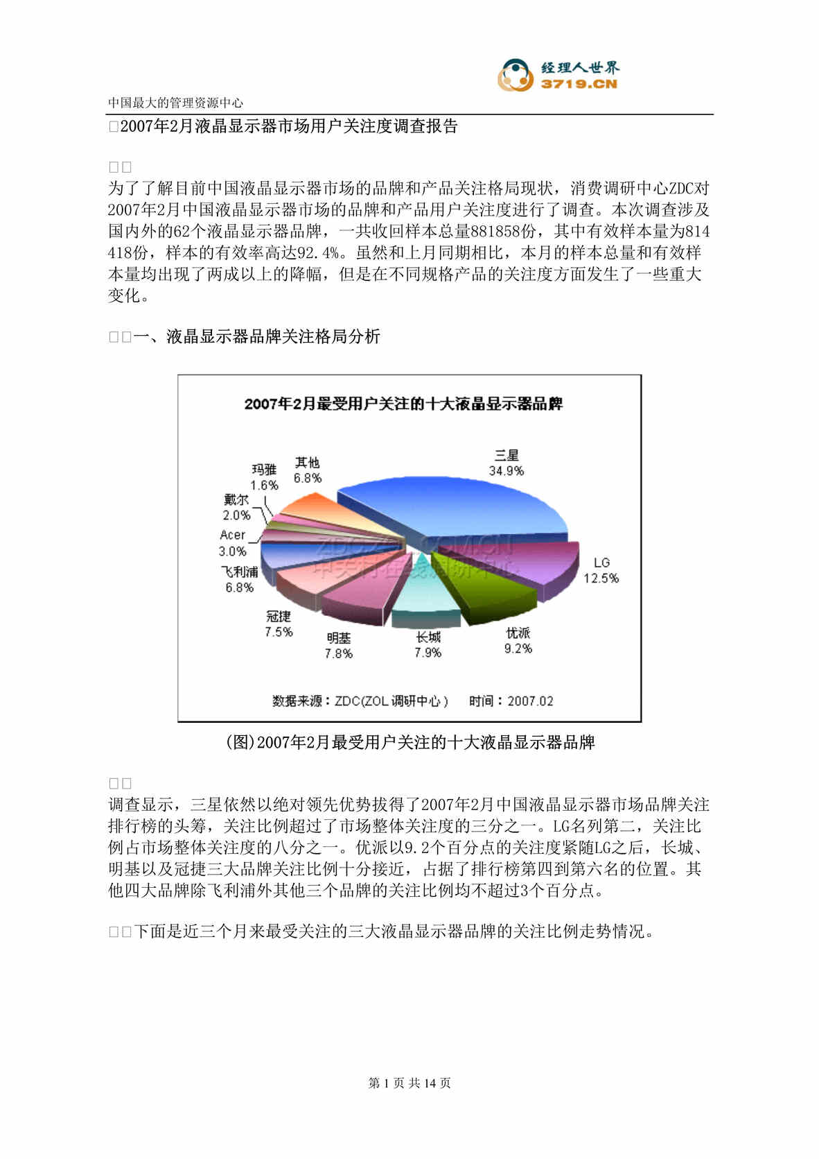 “2007年2月液晶显示器市场用户关注度调查报告(doc 15).rar”第1页图片