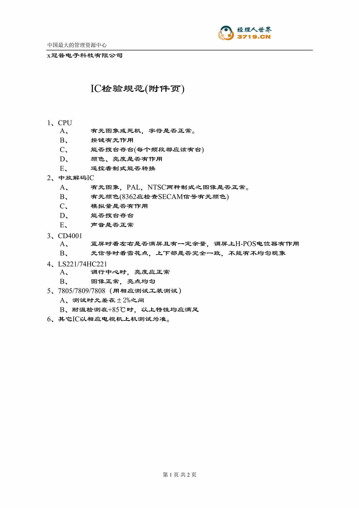 “x赛龙电子IQC检验标准-IC检验规范(附件).rar”第1页图片