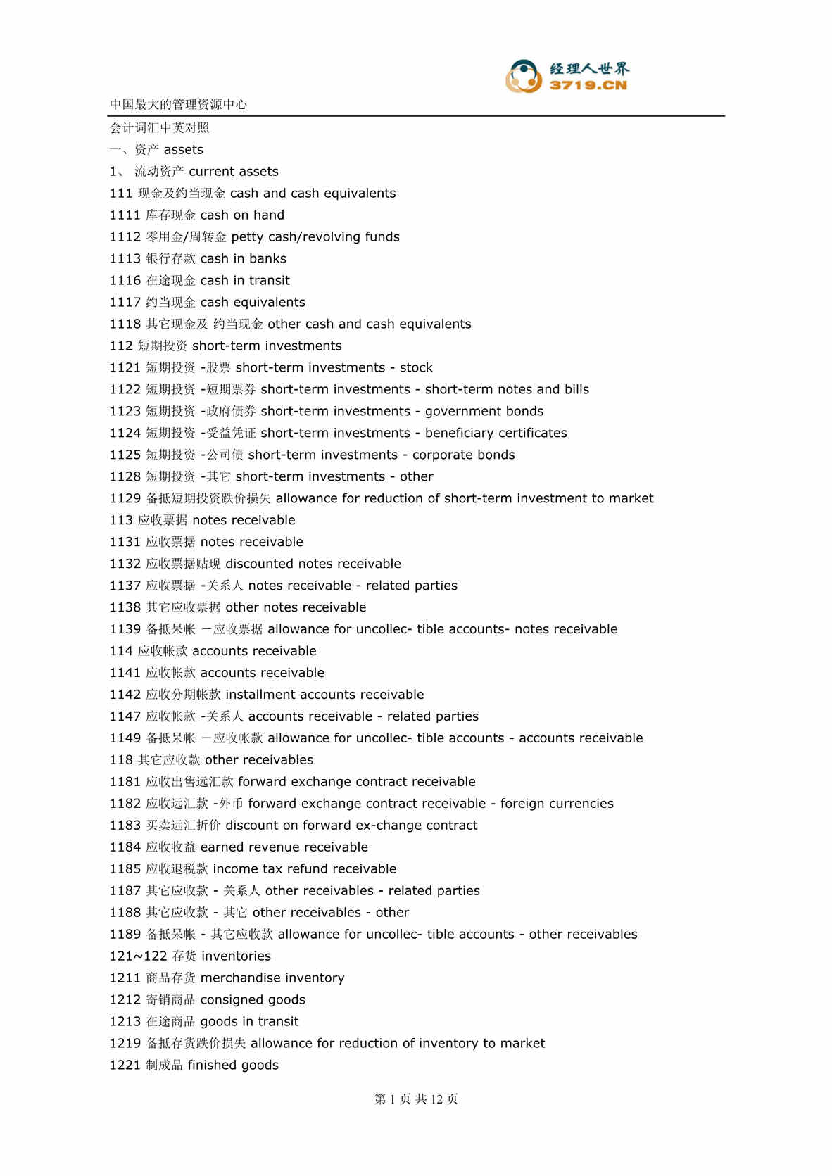 “会计词汇中英对照(doc 16).rar”第1页图片