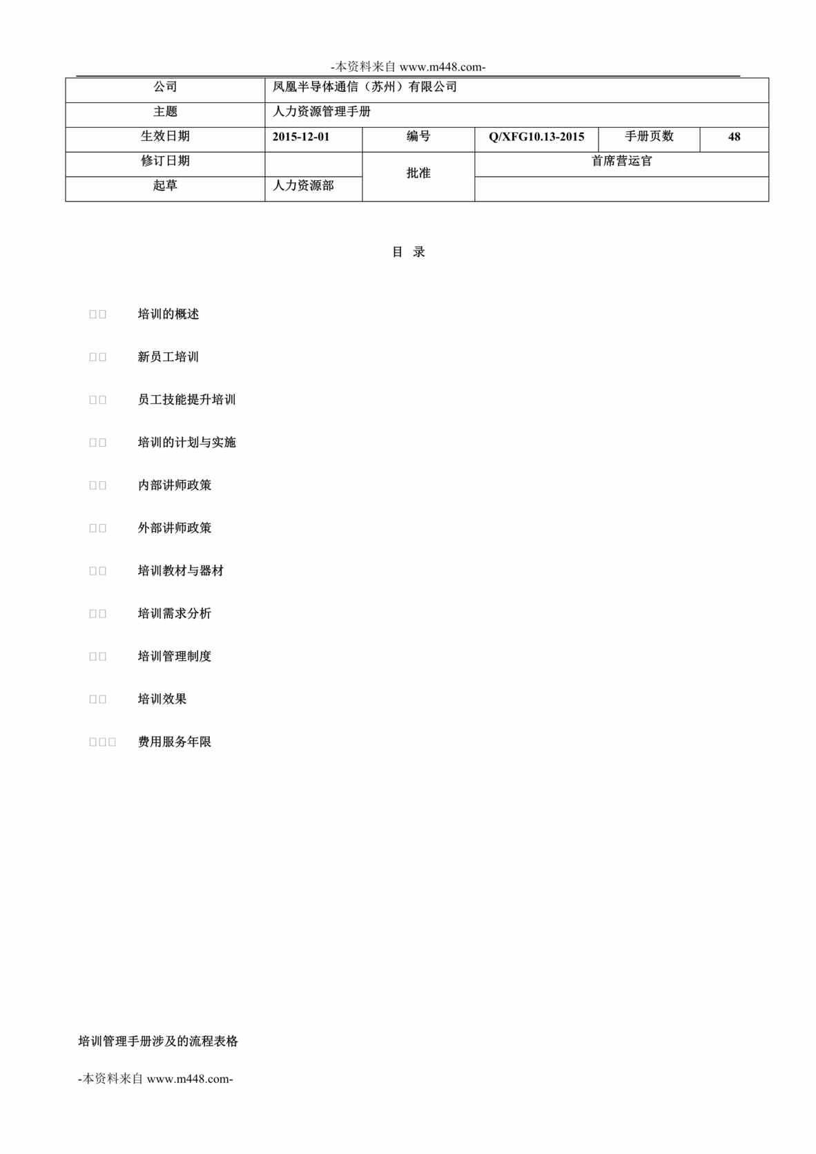 “凤凰半导体通信苏州公司人力资源管理手册DOC_43页”第1页图片