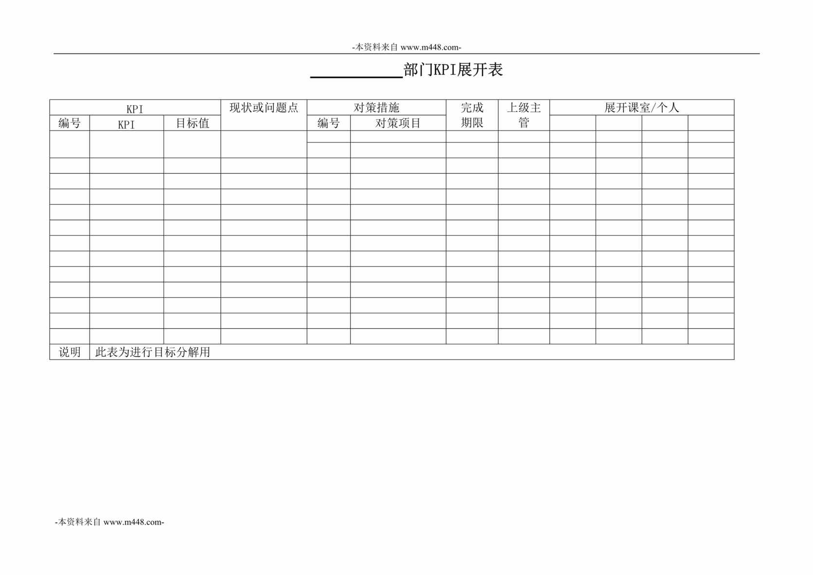 “金德精密五金公司部门KPI展开表DOC”第1页图片