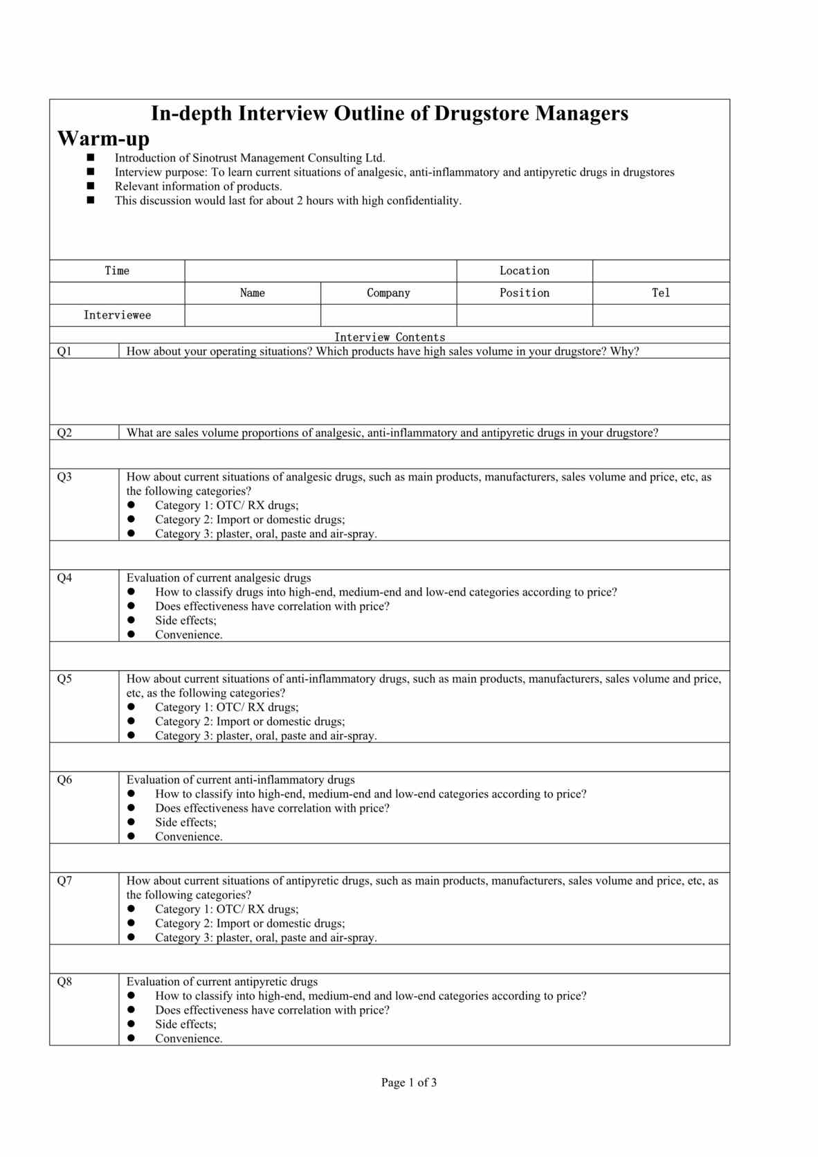 “日本九光医药咨询项目-questionnaire for drug store manager(doc).rar”第1页图片