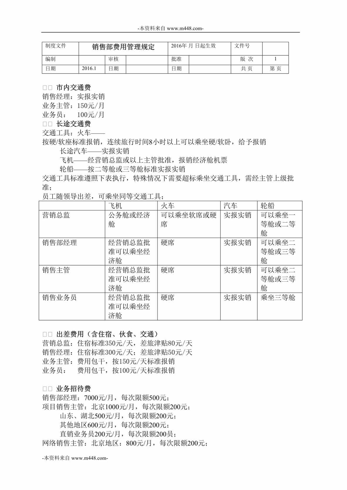 “灯塔永富建筑涂料公司灯塔永富销售费用管理制度DOC”第1页图片