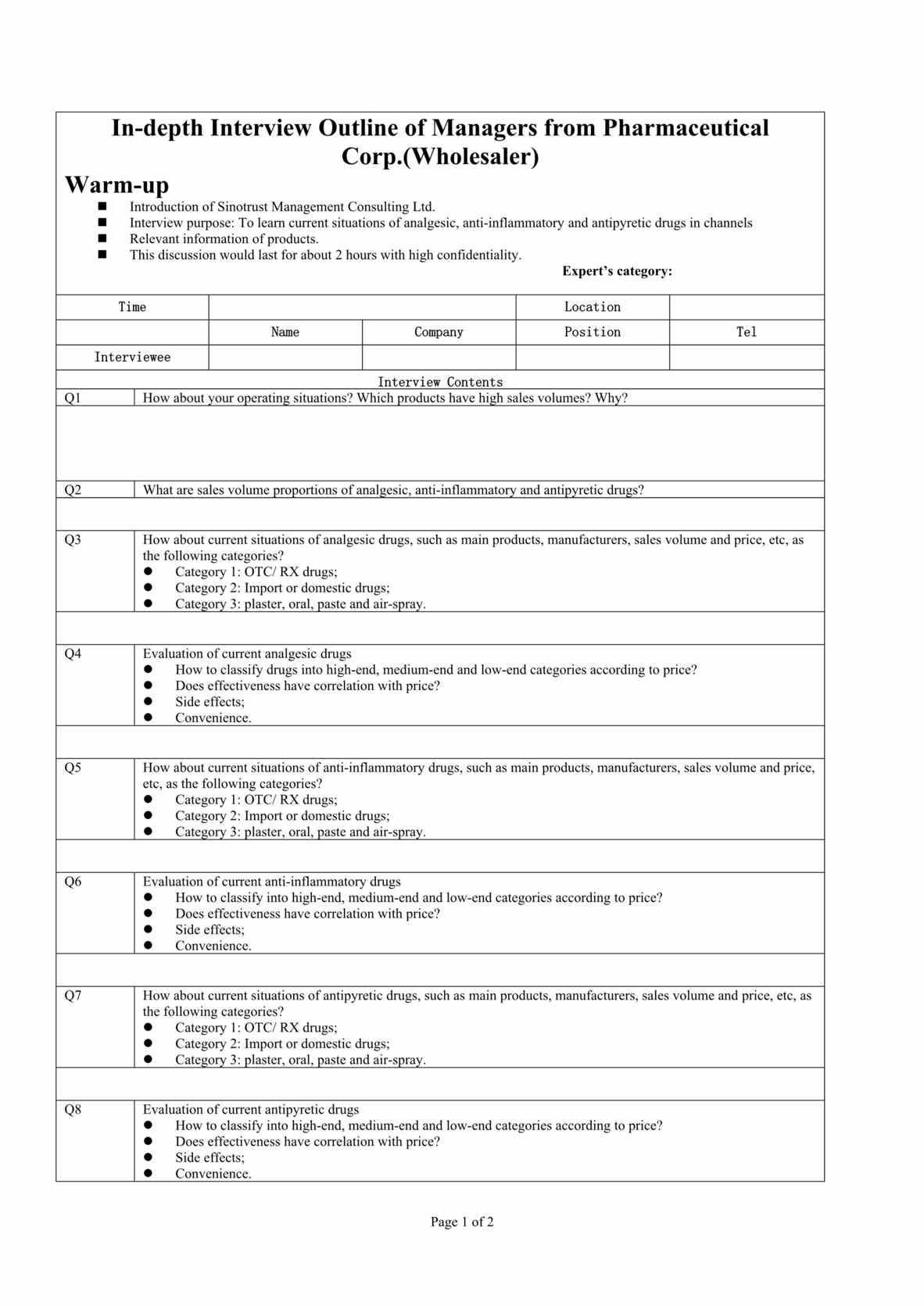 “日本九光医药咨询项目-questionnaire for drug channel manager(doc).rar”第1页图片