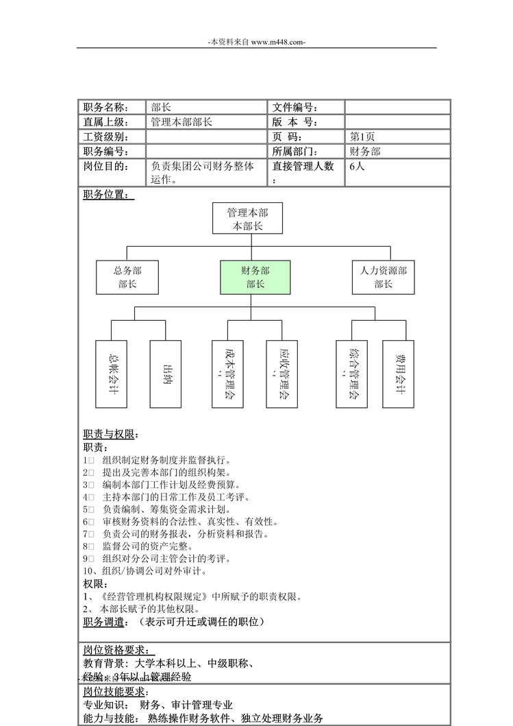 “理想科学工业公司财务部岗位说明书DOC”第1页图片