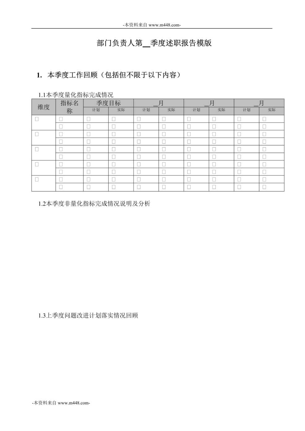 “三鼎织造部门负责人第XX季度述职报告模版DOC”第1页图片