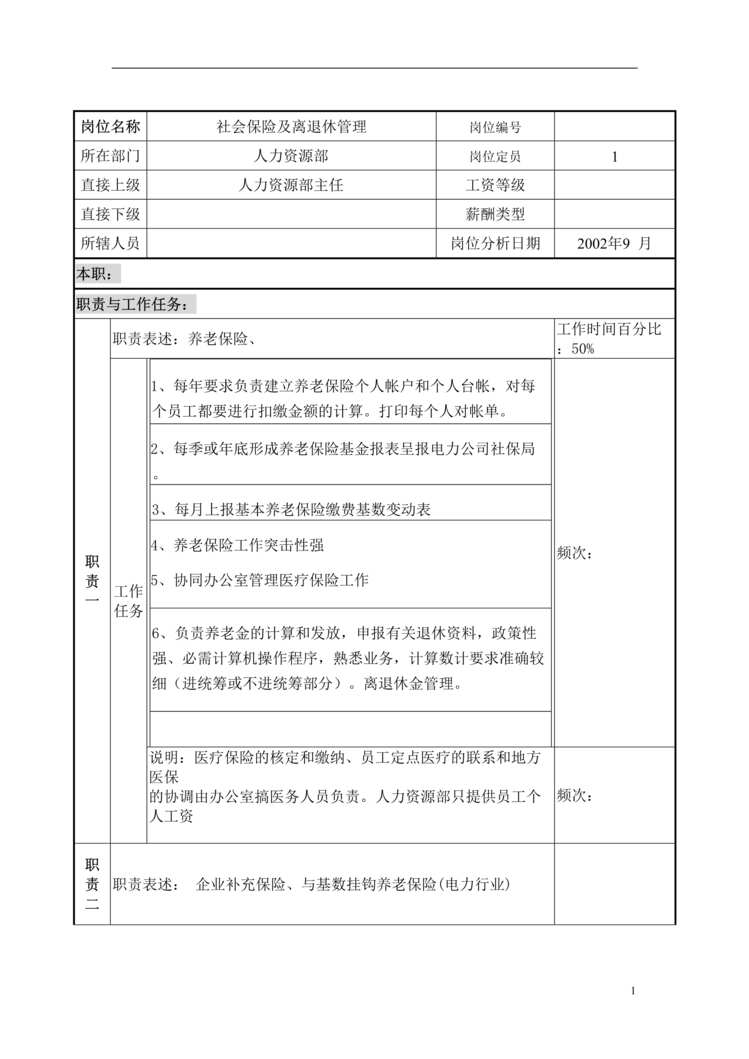 “社会保险及离退休管理职务说明书(doc).rar”第1页图片