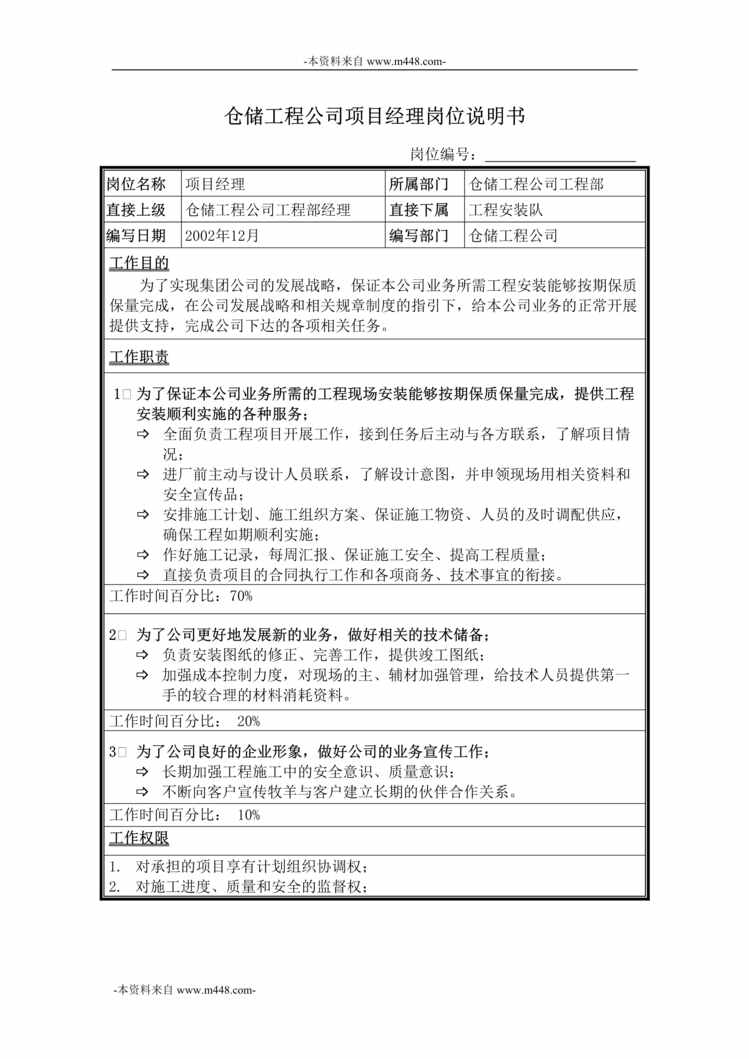 “牧羊饲料机械项目经理岗位说明书DOC”第1页图片