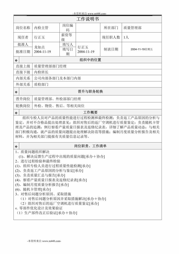 “澳柯玛家用电器质量管理部工作说明书汇编”第1页图片