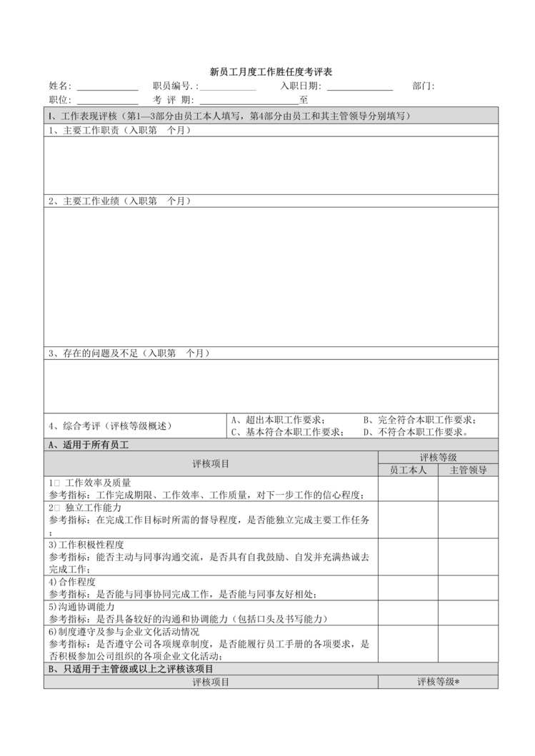 “新员工月度工作胜任度考评表(doc).rar”第1页图片