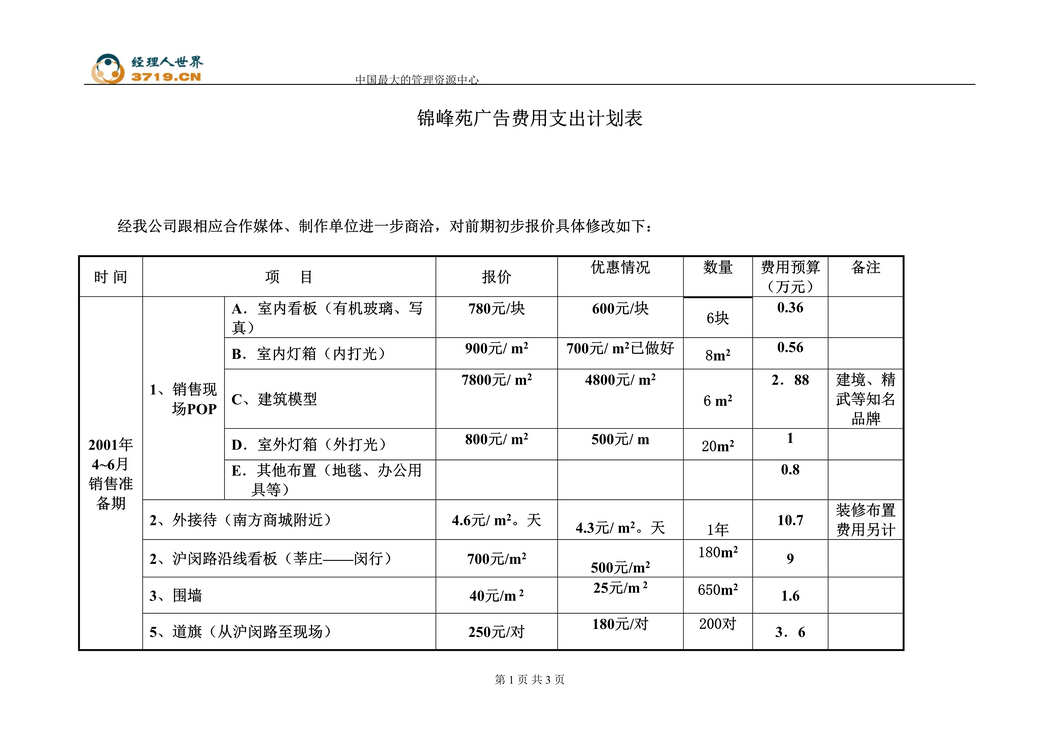 “锦峰苑广告费用支出计划表(doc).rar”第1页图片