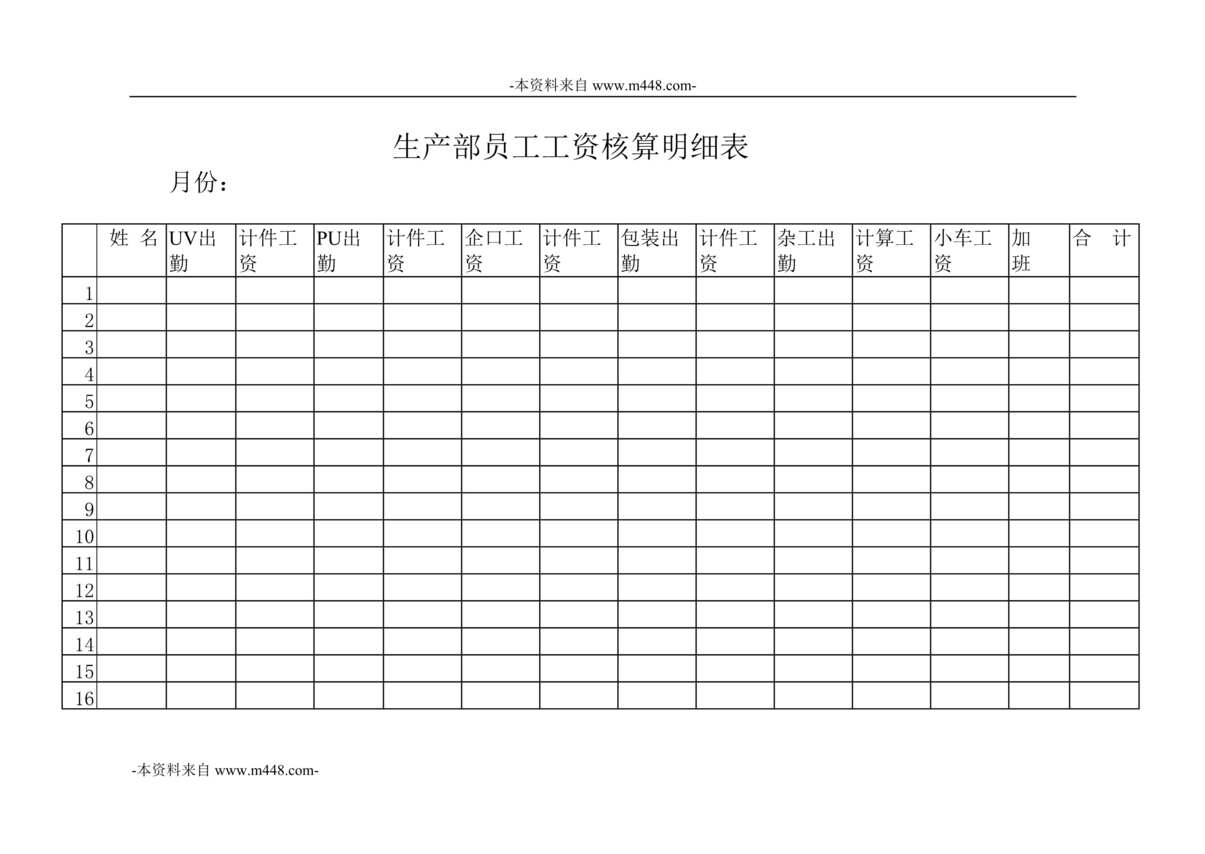 “乾坤木业公司员工工资核算明细表DOC”第1页图片