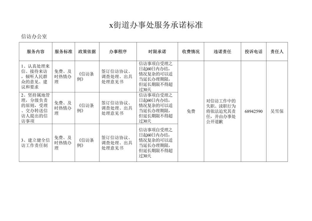 “x街道办事处服务承诺标准(doc).rar”第1页图片