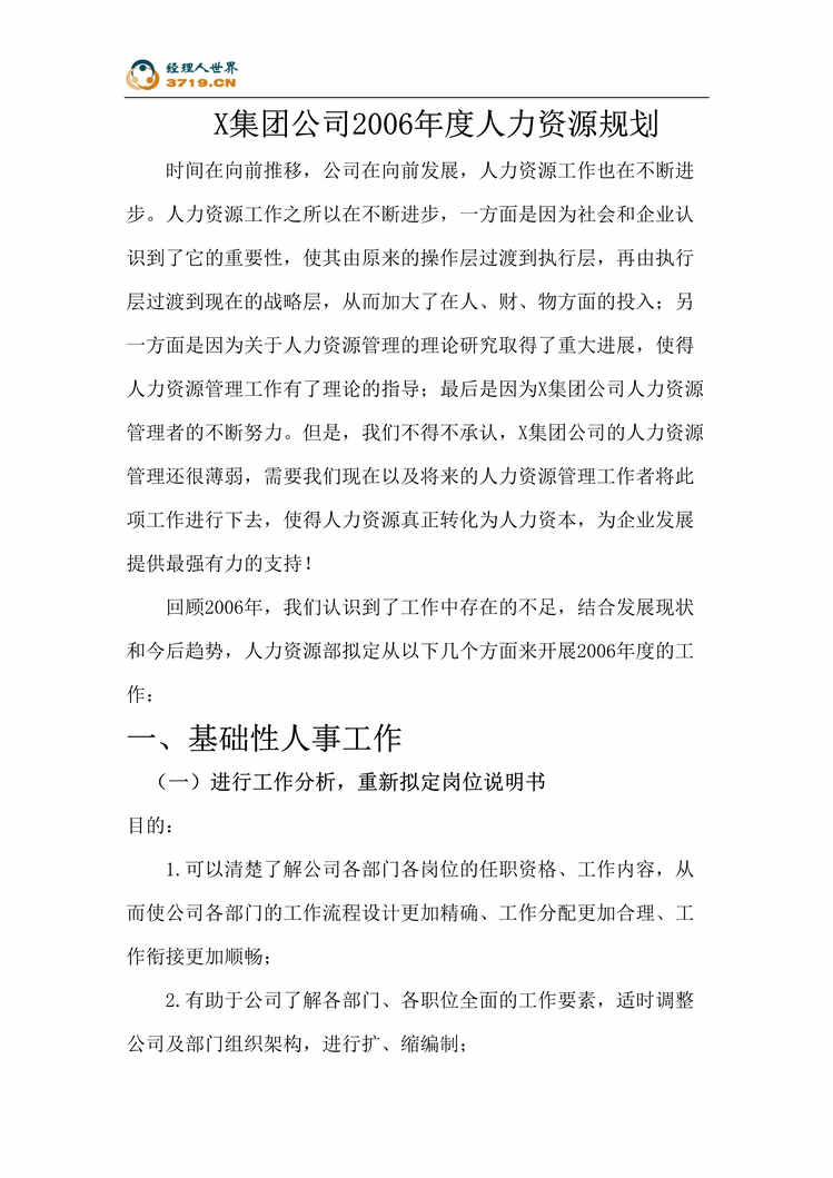 “某集团公司某年度人力资源规划(doc15)”第1页图片