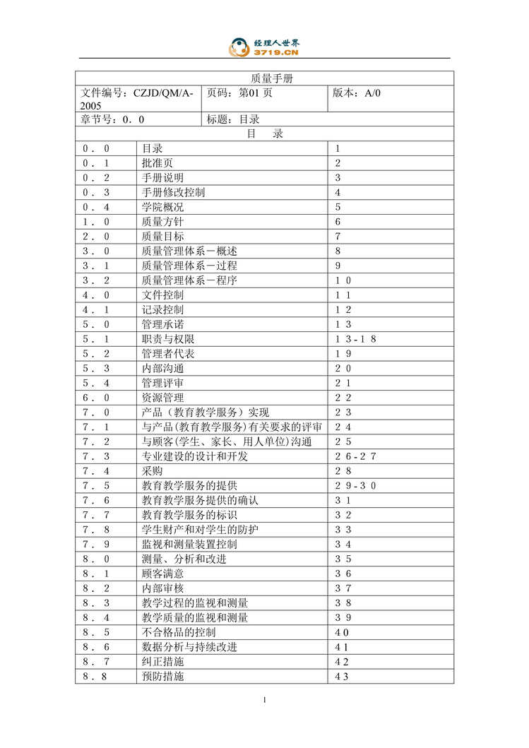 “常州机电职业技术学院质量手册(doc 45).rar”第1页图片