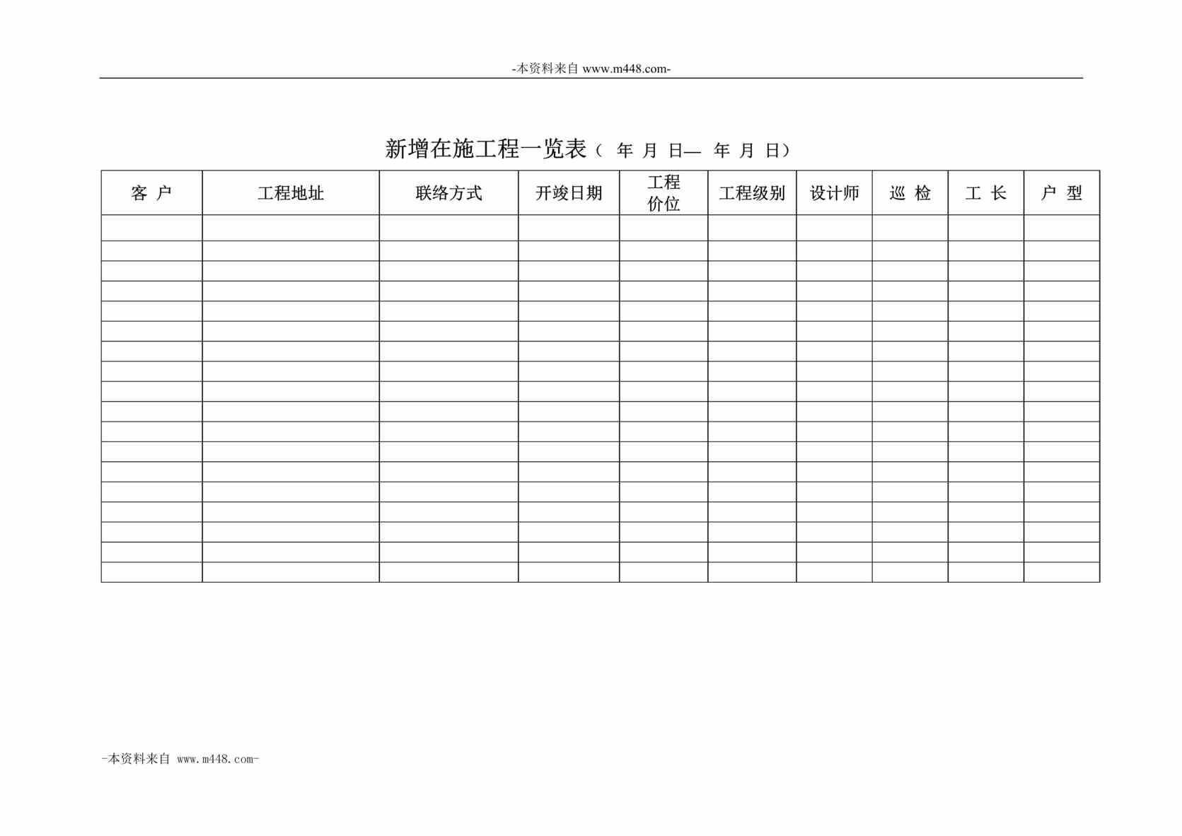 “东易日盛装饰公司新增在施工程一览表DOC”第1页图片