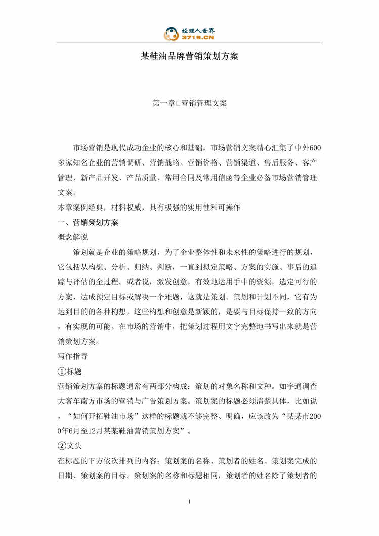 “某鞋油品牌营销策划方案(doc 79).rar”第1页图片