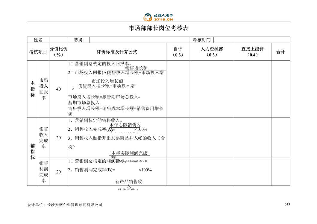 “亚华乳业公司市场部考核表(doc 20).rar”第1页图片