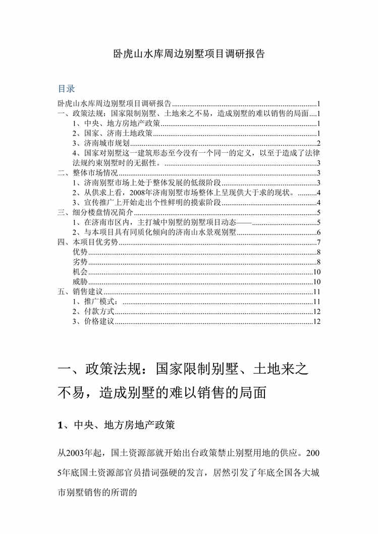 “济南南部卧虎山水库附近别墅项目调研报告13DOC”第1页图片