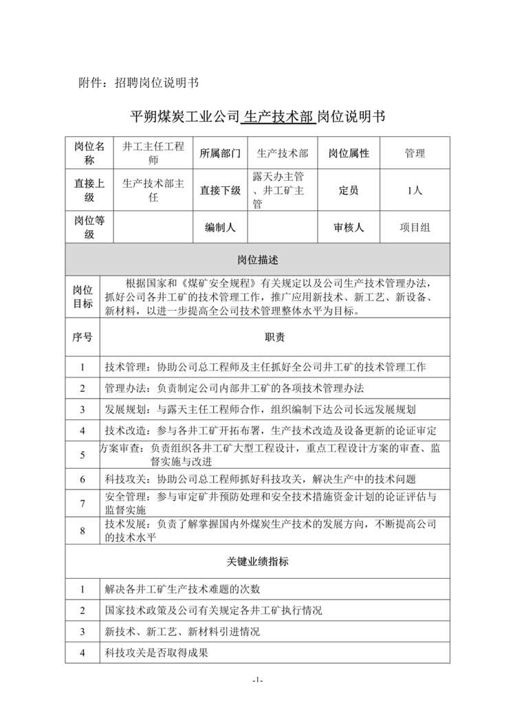 “平x煤炭工业公司岗位说明书汇编(doc 46).rar”第1页图片